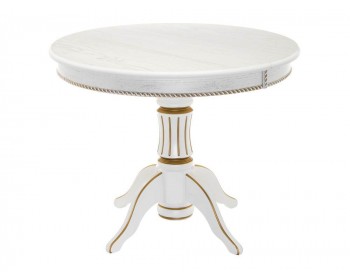 Обеденный стол Павия молочный с золотой патиной деревянный