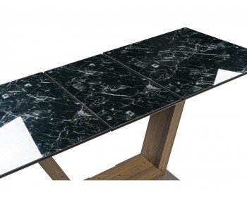 Обеденный стол Иматра мрамор черный / черная шагрень деревянный