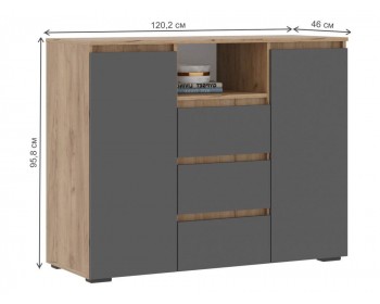 Комод Элла КМ 0 серый графит / дуб крафт золото