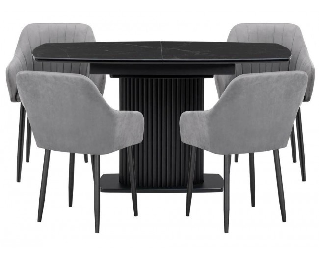 Амаиа черный мрамор / черный / серый Обеденная группа фото